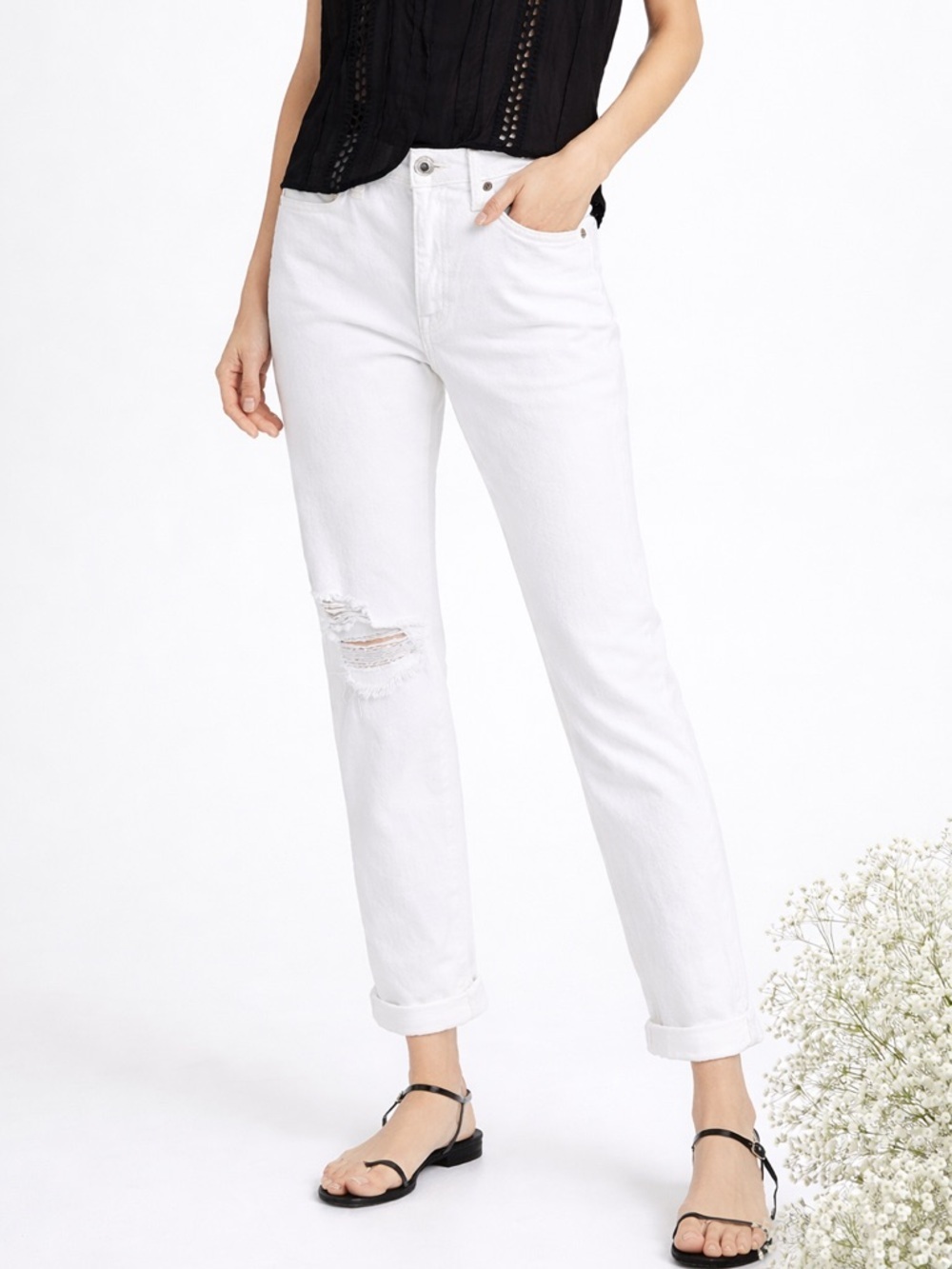 Frame NWT Le Beau Distressed High Rise Straight Leg Jeans Size 26